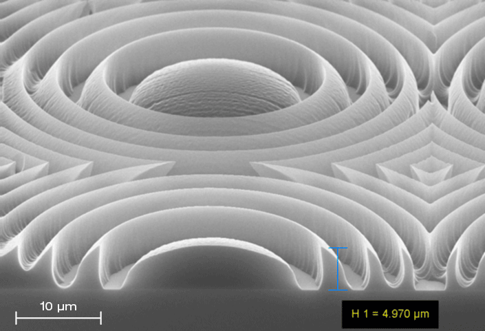 3D SEM picture showing a cross-section of a Fresnel lens