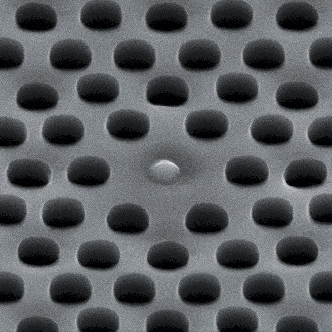 SEM image of a single quantum dot inside an H1 photonic crystal cavity