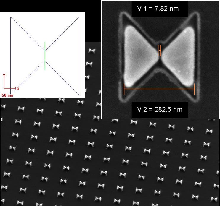 Image showing array of bowties with sub-10 nm gaps done with sketch and peel