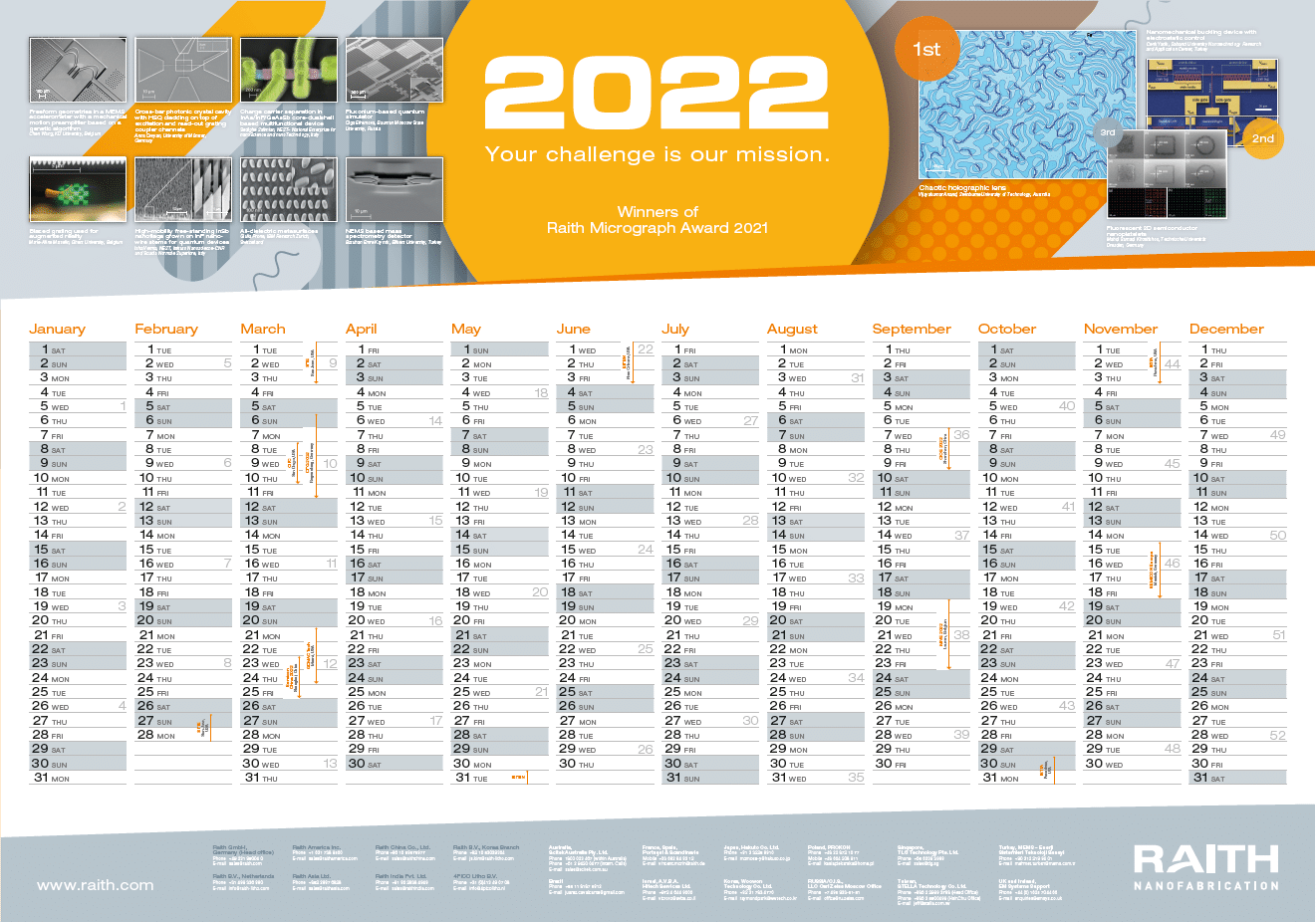 image of the raith calendar 2022