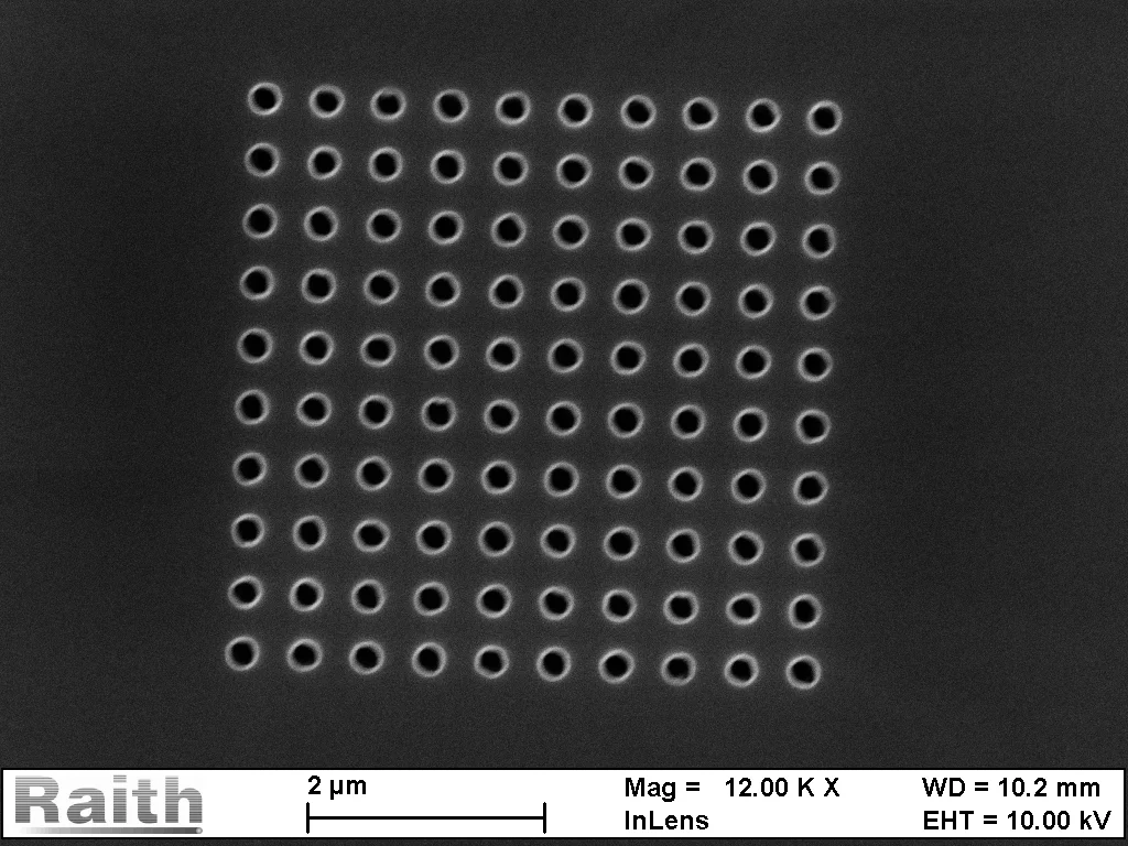 SEM image of a nanohole array in PMMA
